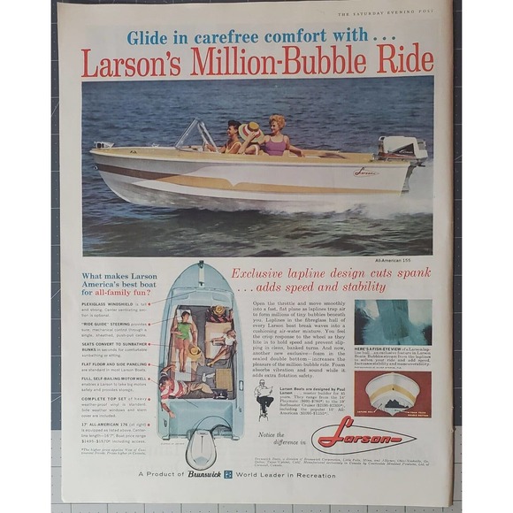 Larson Boats Vintage 1961 Magazine Ad - Picture 1 of 1